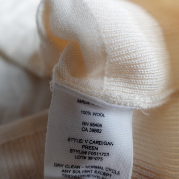 Theory Womens Sweater Medium Beige Solid V Cardigan 100% Wool Preen - Picture 6 of 9